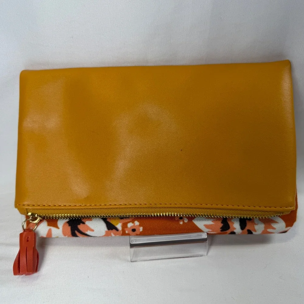 Rachel Pally Foldover Clutch Women OS Mustard Yellow Floral Tassel Faux Leather